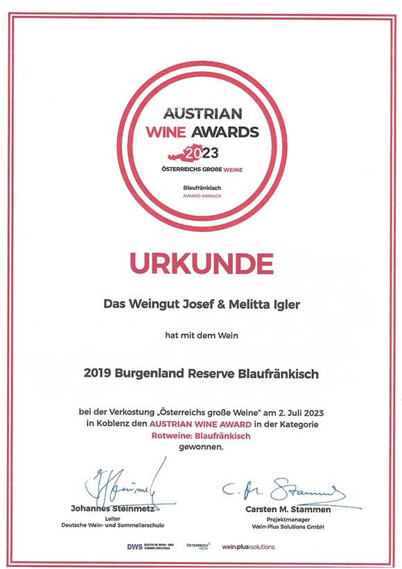 Blaufränkisch Reserve 2019, Josef Igler Deutschkreutz - Austrian Wine Award